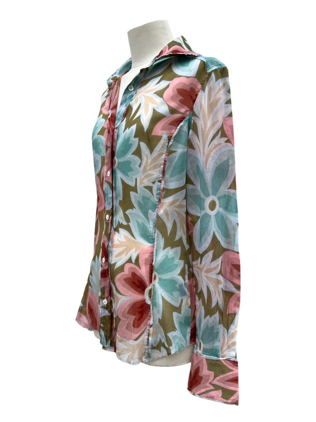 Camicia con pattern floreale rosa e azzurro