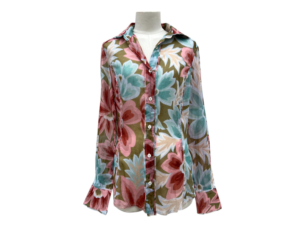 Camicia con pattern floreale rosa e azzurro