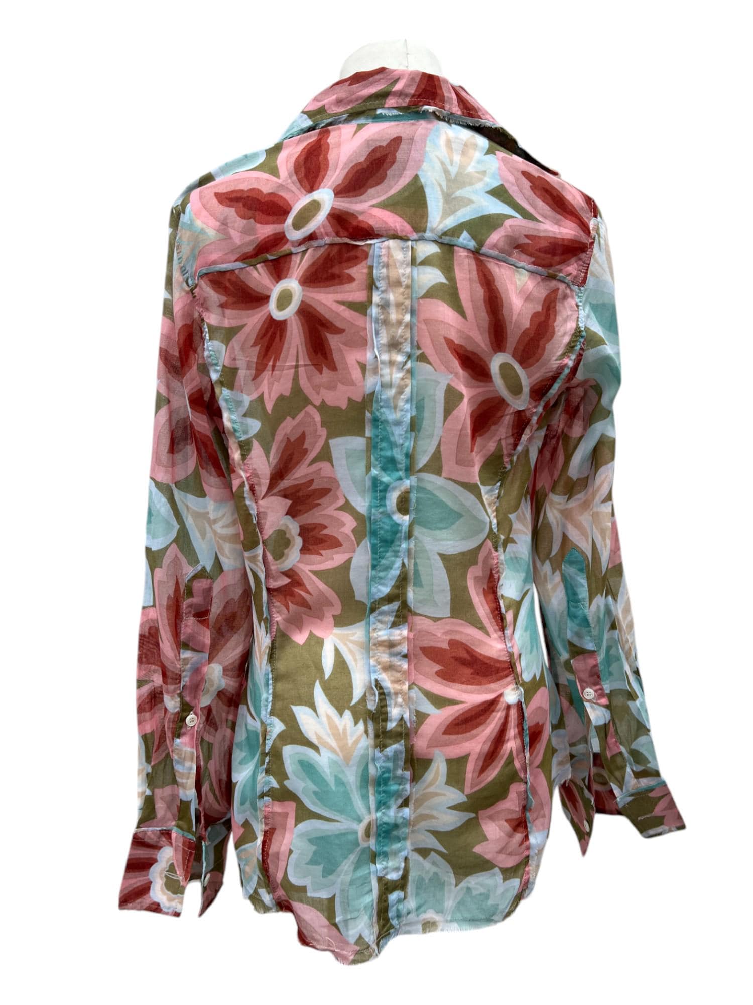 Camicia con pattern floreale rosa e azzurro