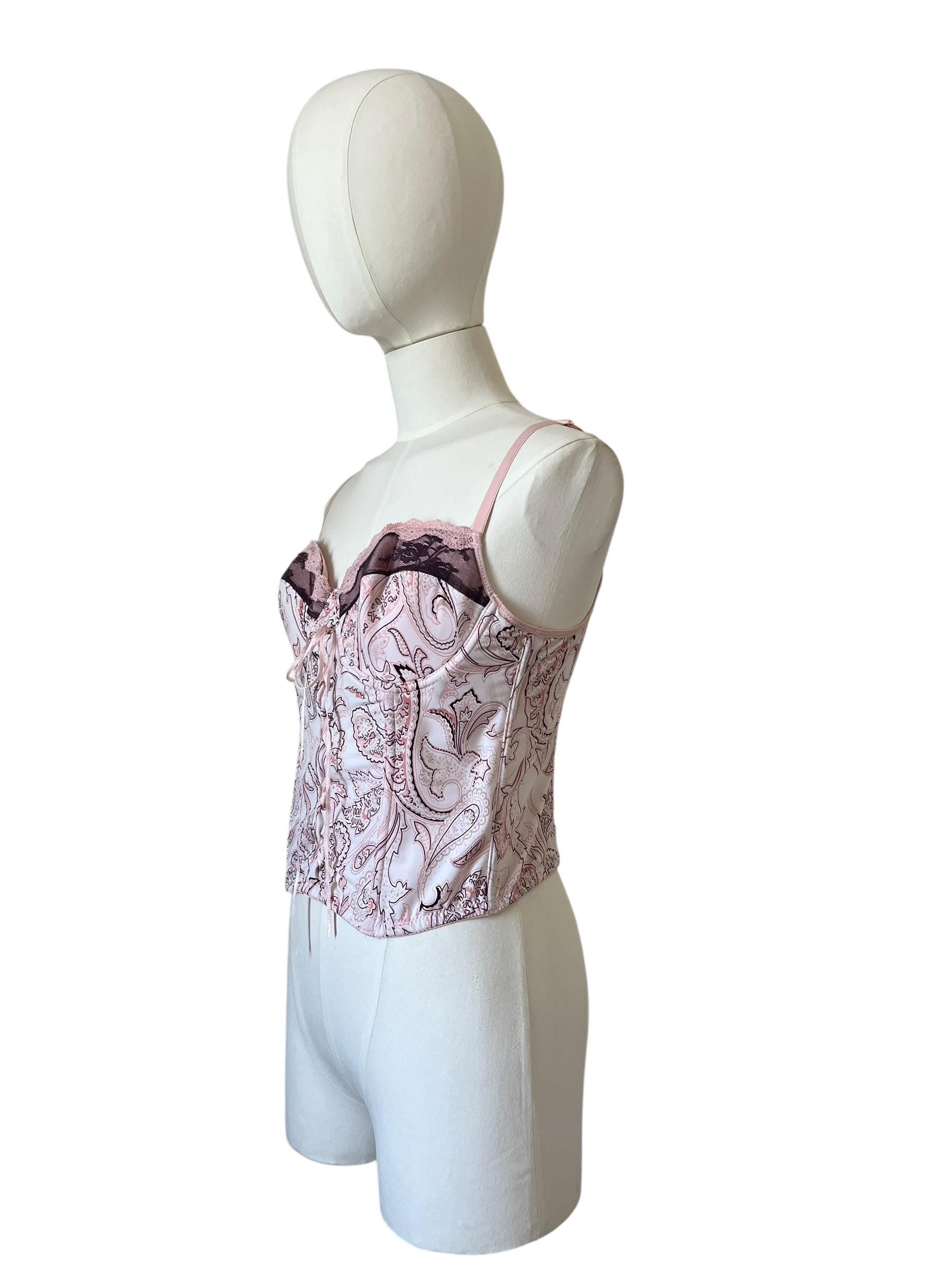 Corpetto Vintage Rosa Paisley con Pizzo