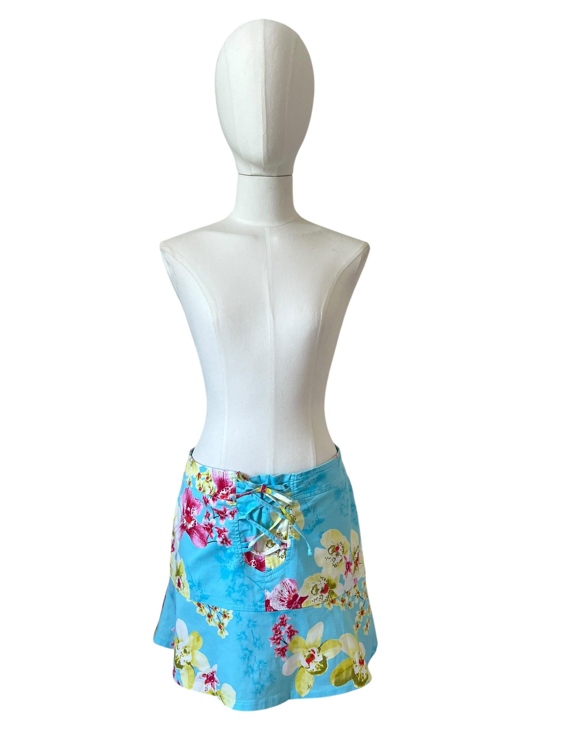 Minigonna Vintage Floreale con Lacci Frontali