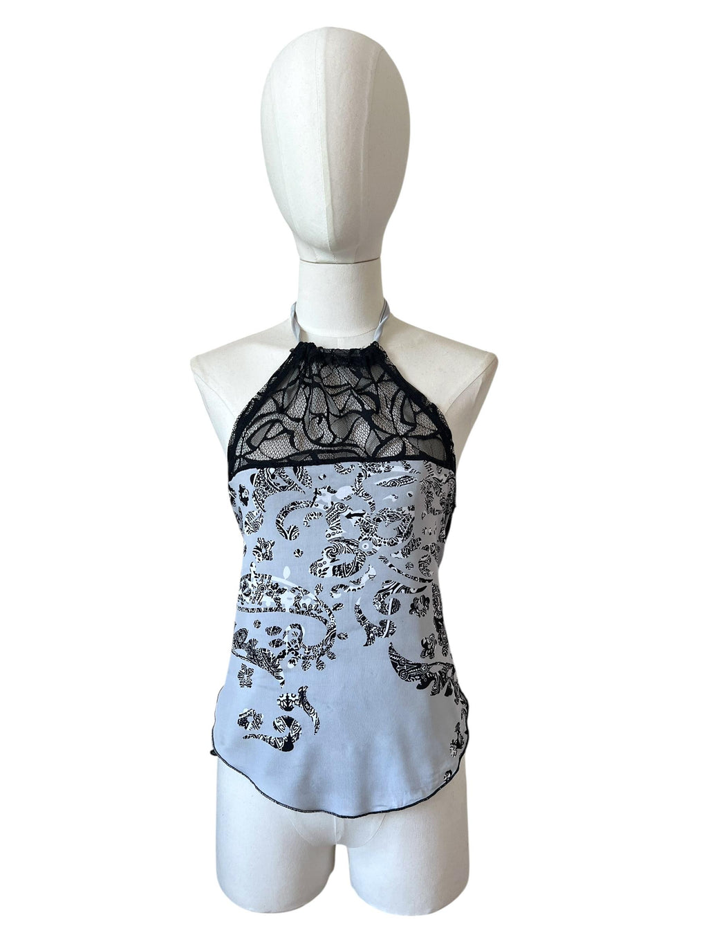 Top bandana con pizzo e fantasia paisley in grigio