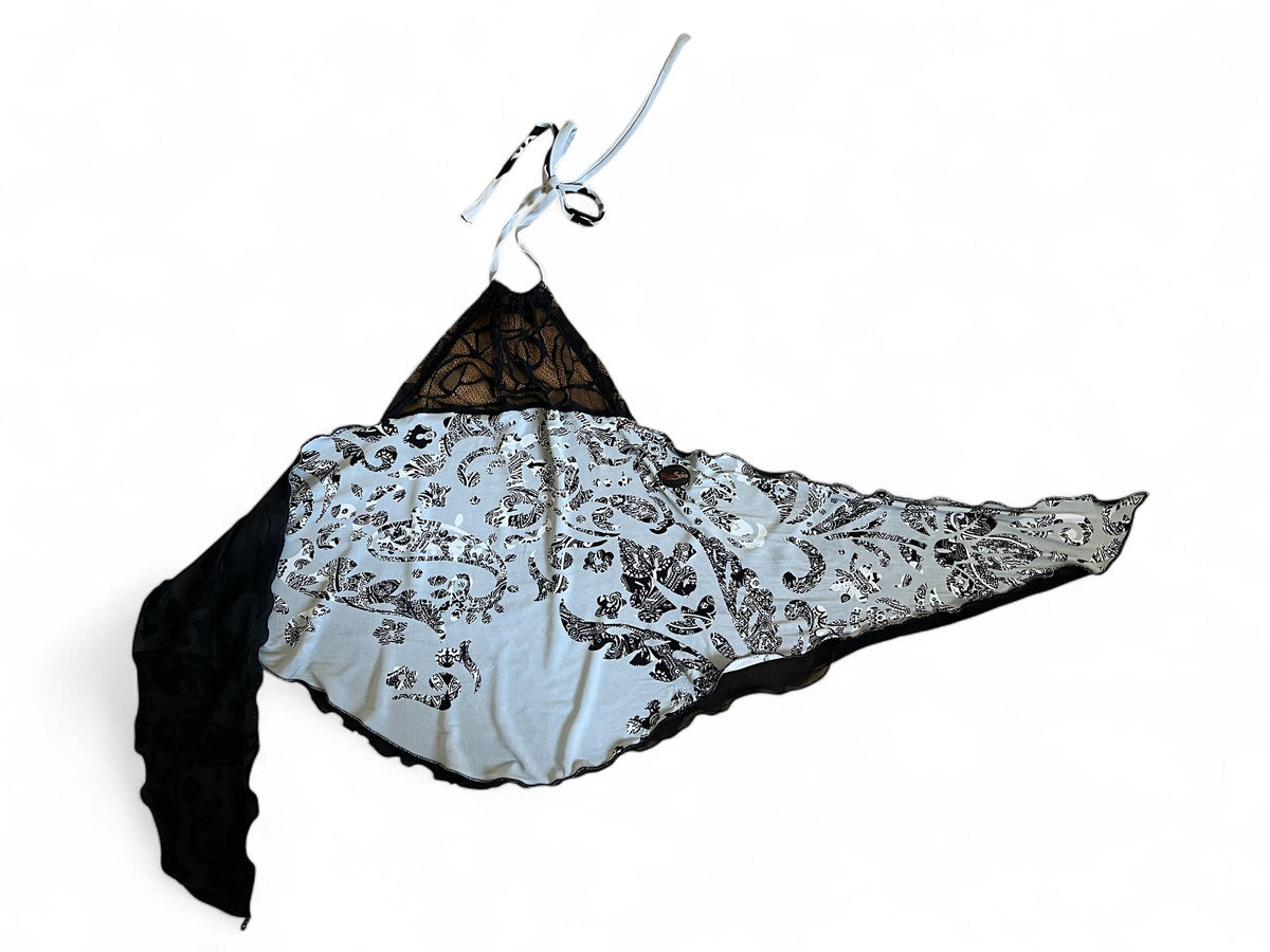 Top bandana con pizzo e fantasia paisley in grigio