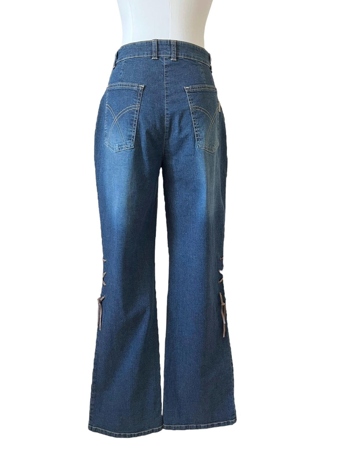 Jeans Vintage in Denim Blu con Laccio Laterale