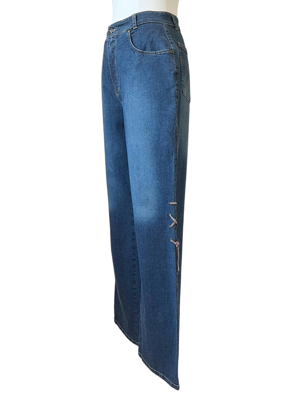 Jeans Vintage in Denim Blu con Laccio Laterale
