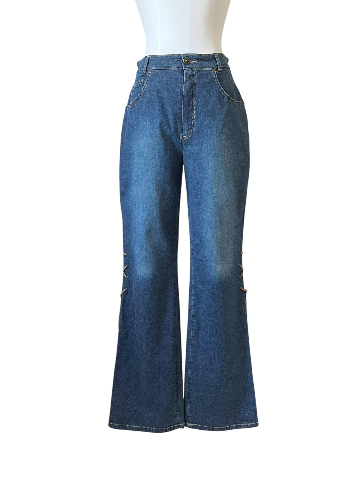Jeans Vintage in Denim Blu con Laccio Laterale