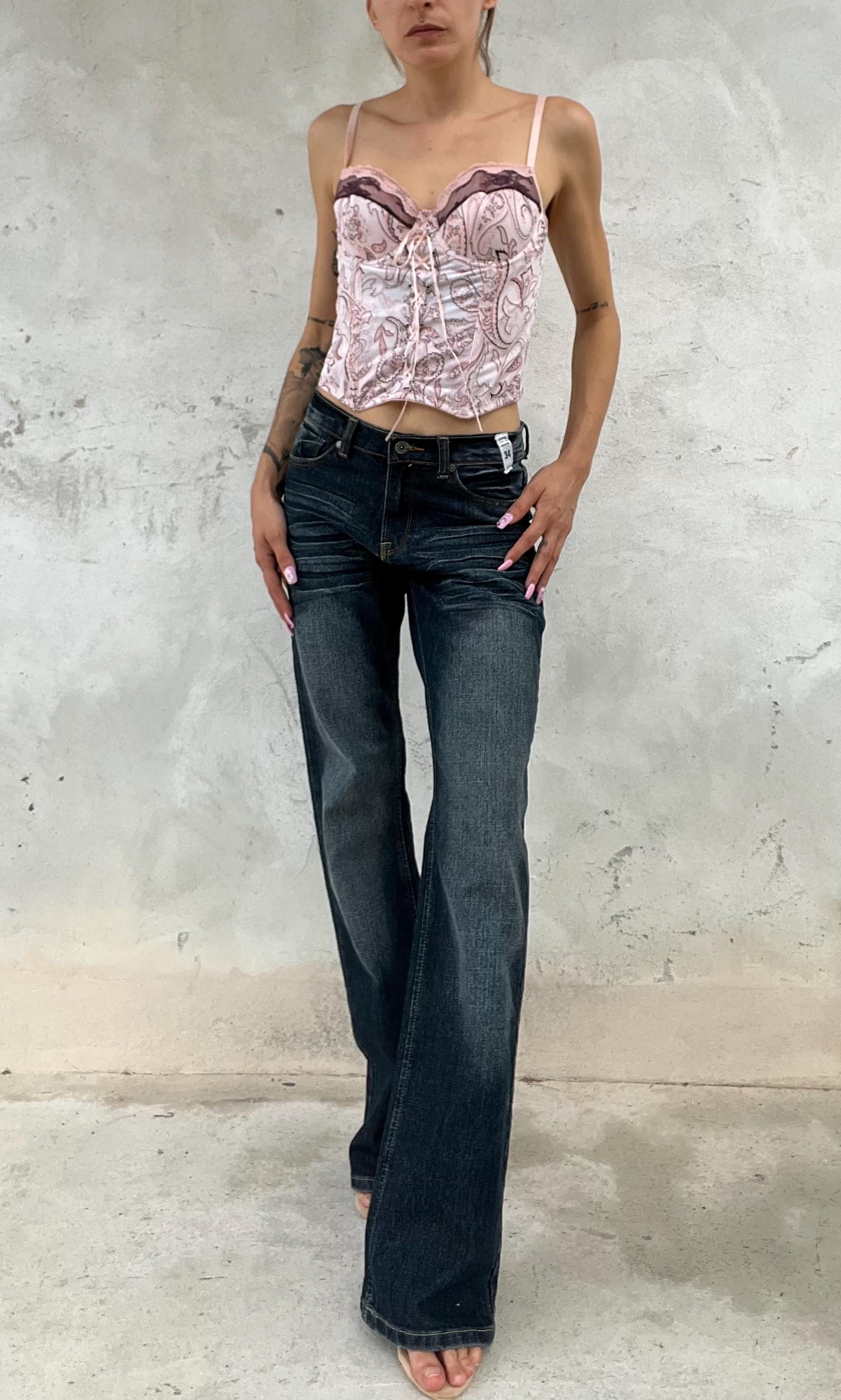 Corpetto Vintage Rosa Paisley con Pizzo