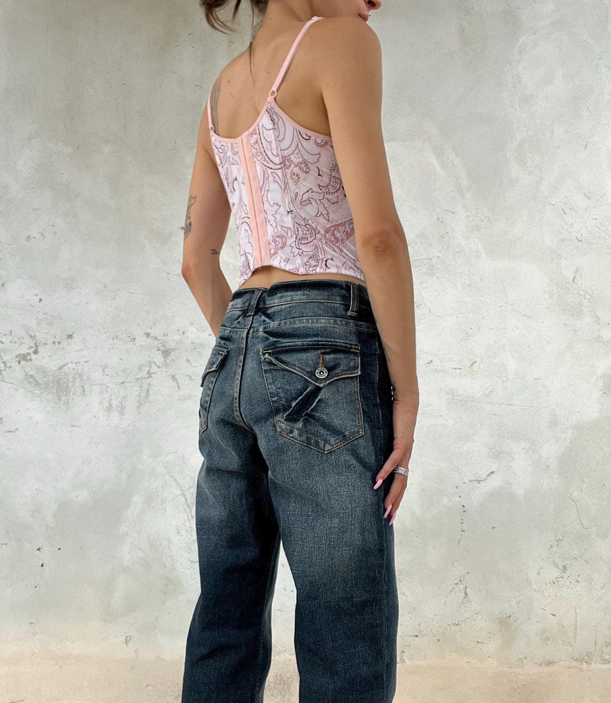 Corpetto Vintage Rosa Paisley con Pizzo