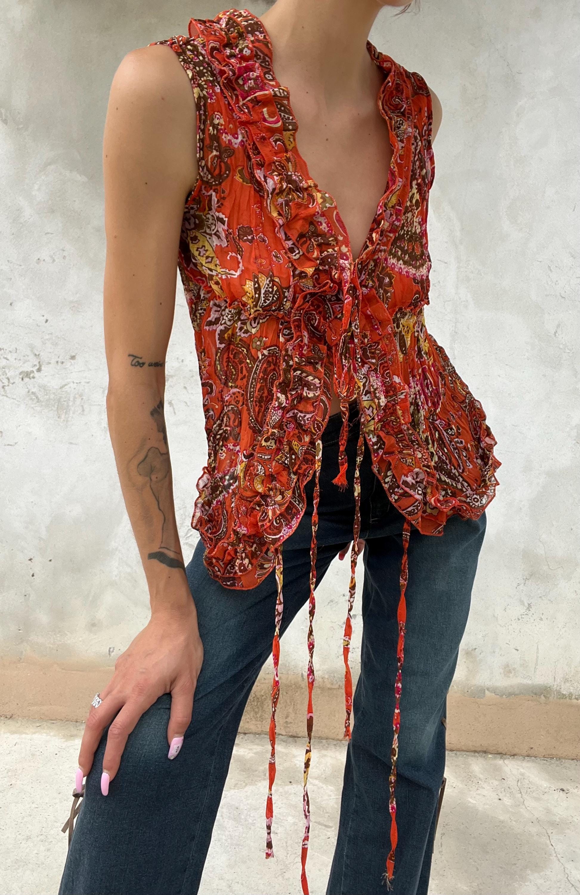 Camicia con ruffles stampata