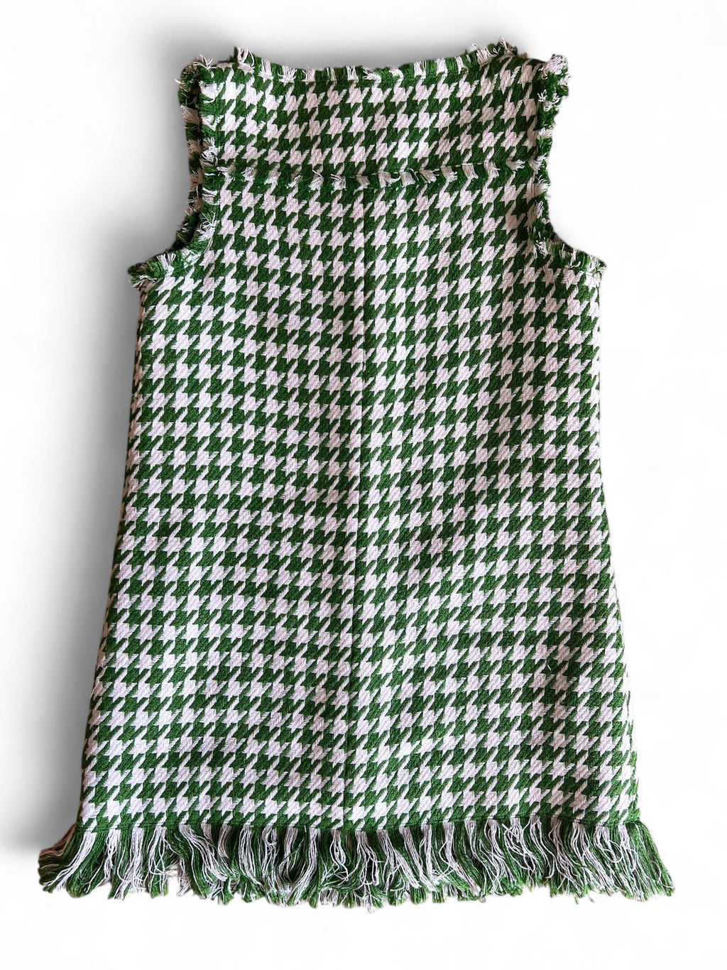 Mini abito Pied-de-Poule con fondo, scollo, giro manica e taschine sfrangiati