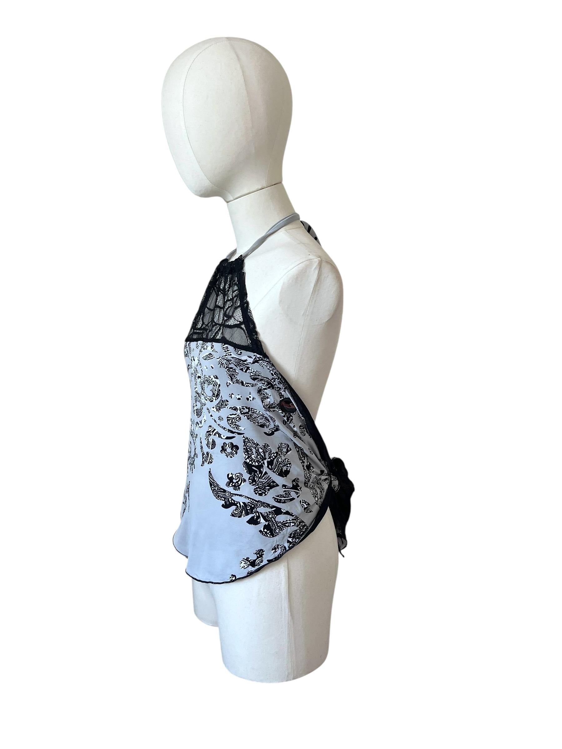 Top bandana con pizzo e fantasia paisley in grigio