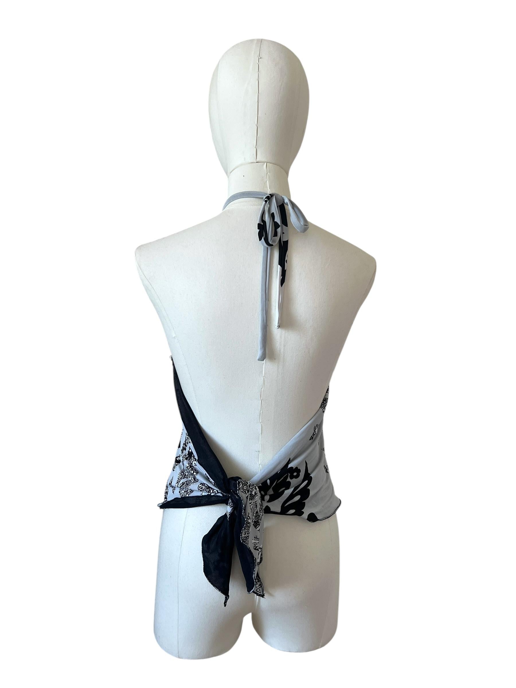 Top bandana con pizzo e fantasia paisley in grigio
