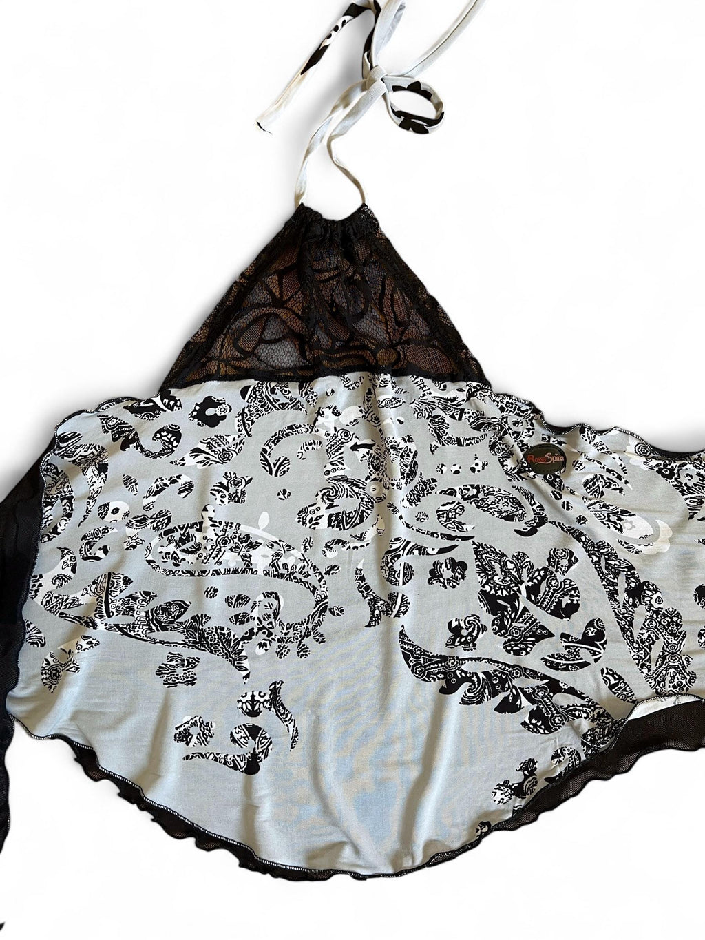 Top bandana con pizzo e fantasia paisley in grigio