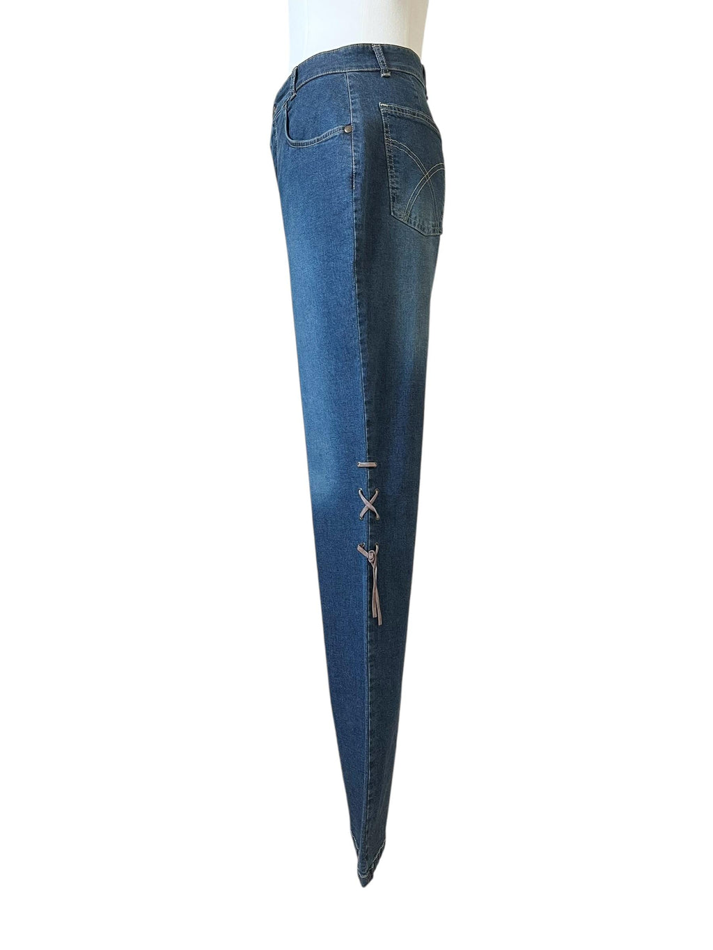 Jeans Vintage in Denim Blu con Laccio Laterale