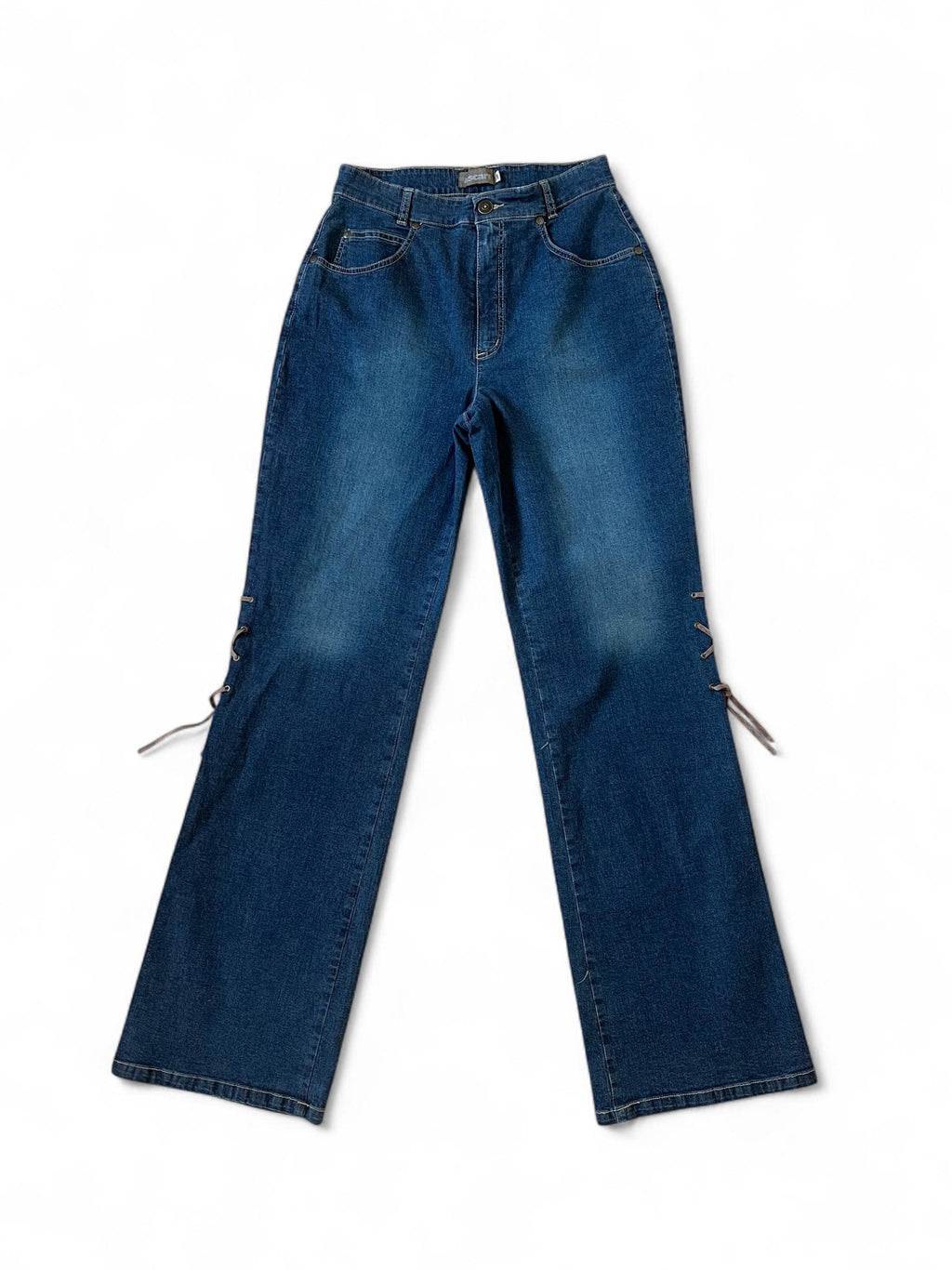 Jeans Vintage in Denim Blu con Laccio Laterale
