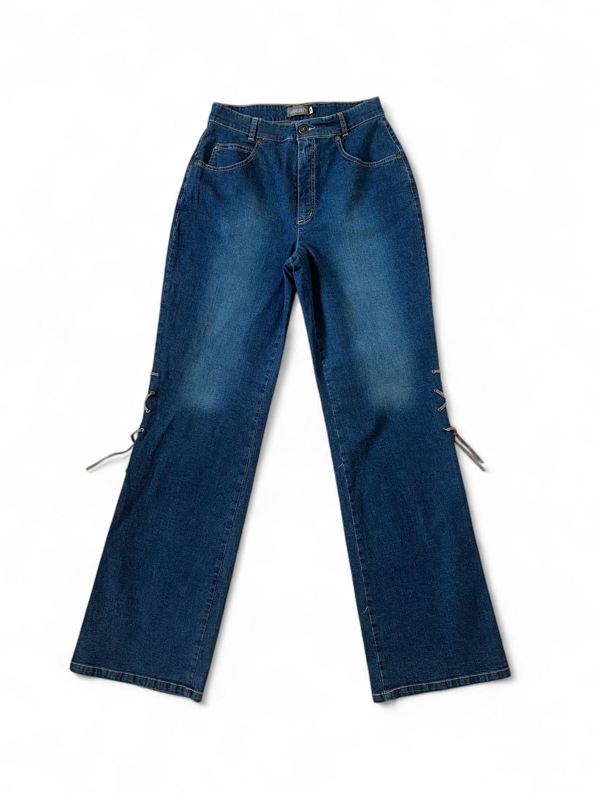 Jeans Vintage in Denim Blu con Laccio Laterale