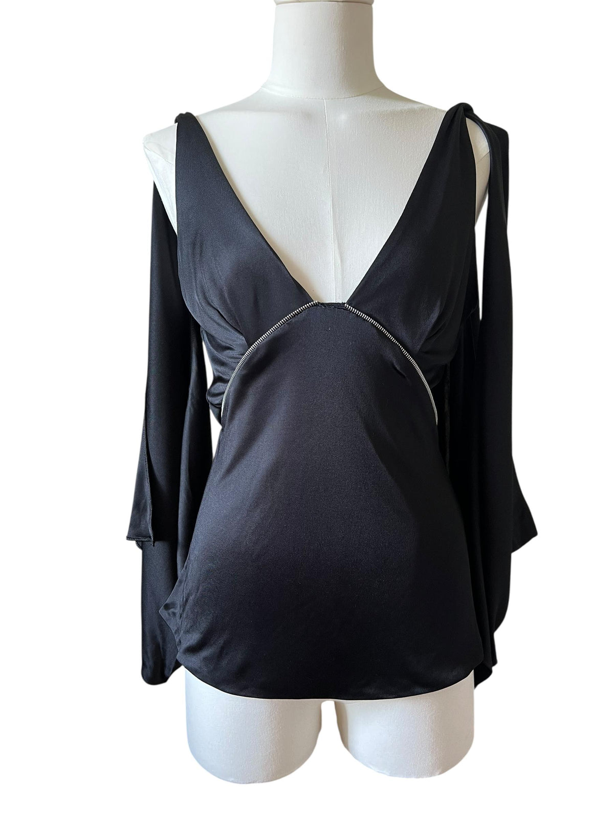 Top drappeggiato in jersey lucido