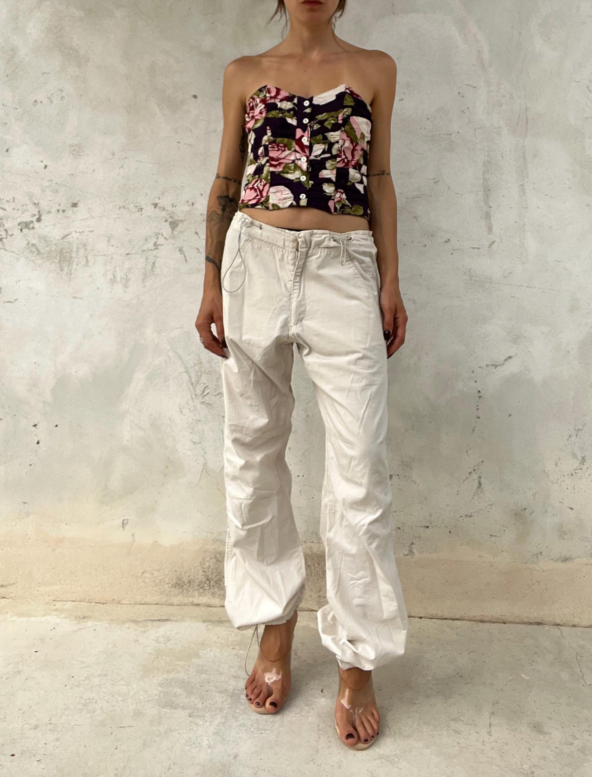 Corsetto vintage viola con motivo floreale