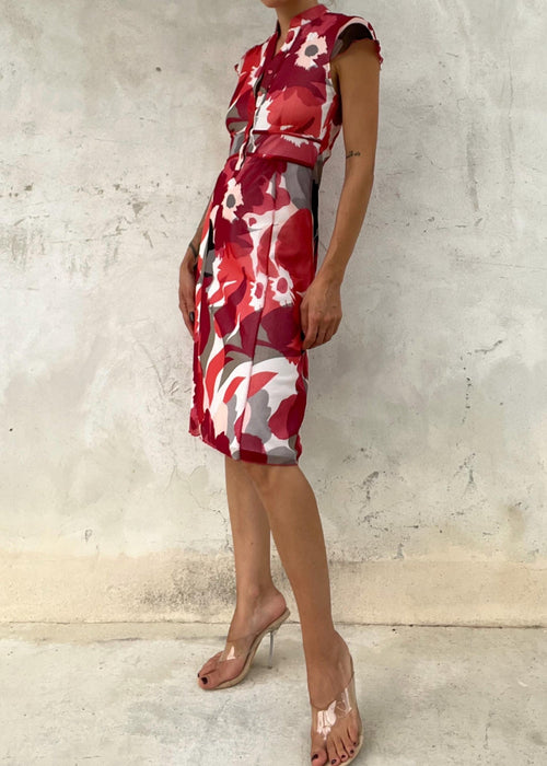 Abito anni 2000 rosso con stampa floreale
