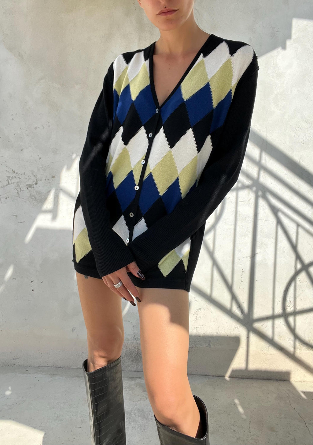 Cardigan vintage con classico motivo a rombi
