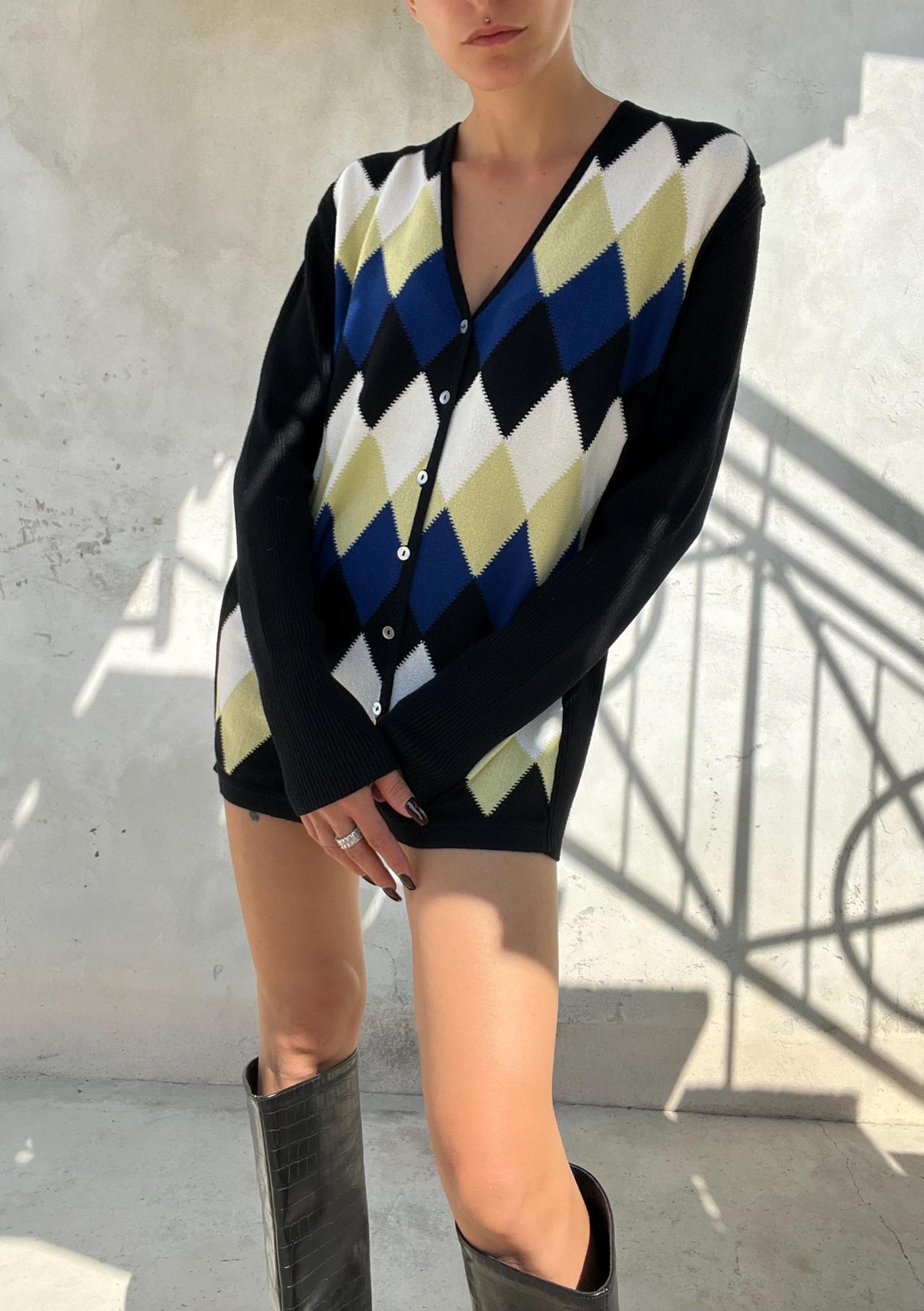 Cardigan vintage con classico motivo a rombi