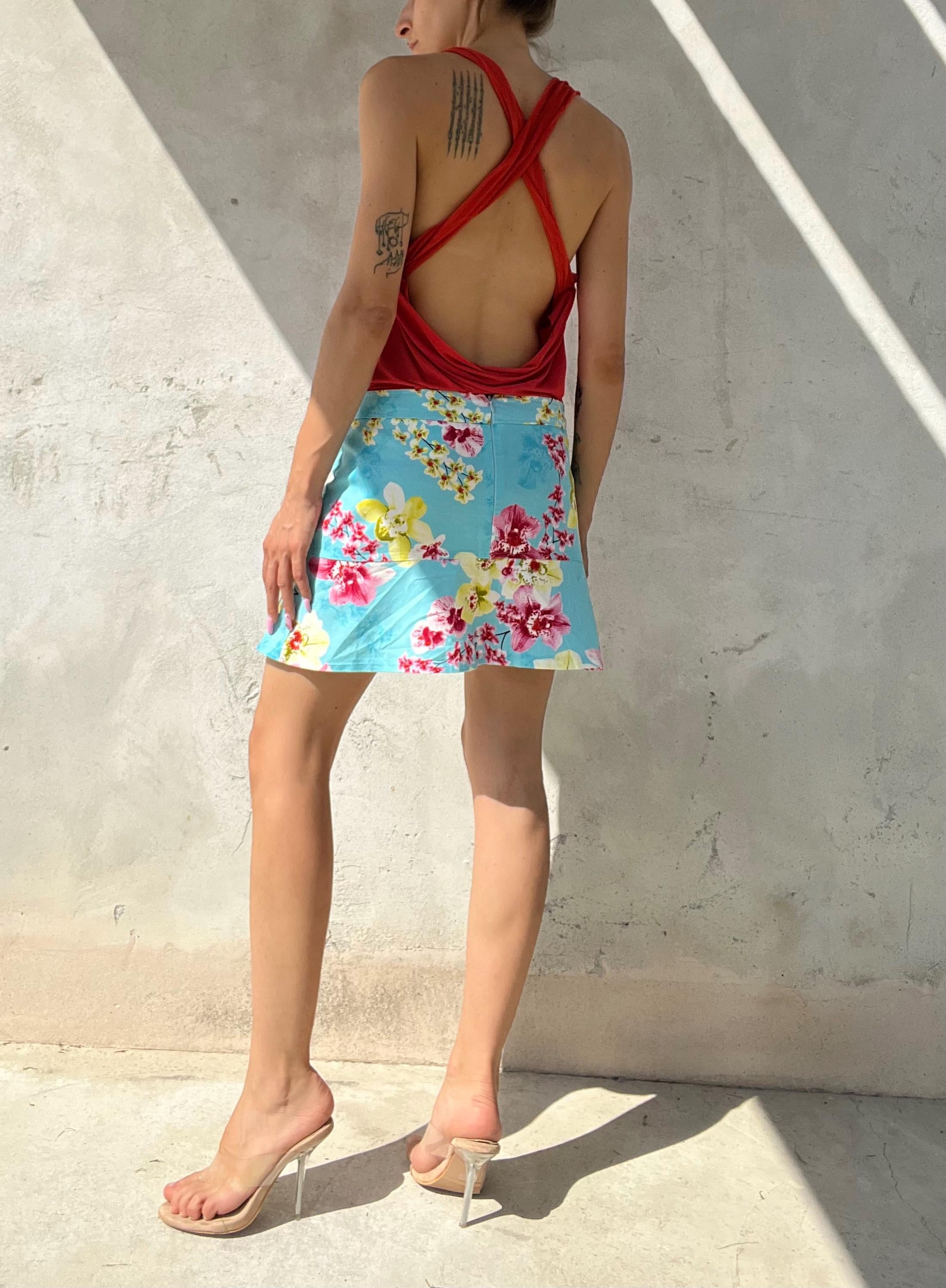 Minigonna Vintage Floreale con Lacci Frontali