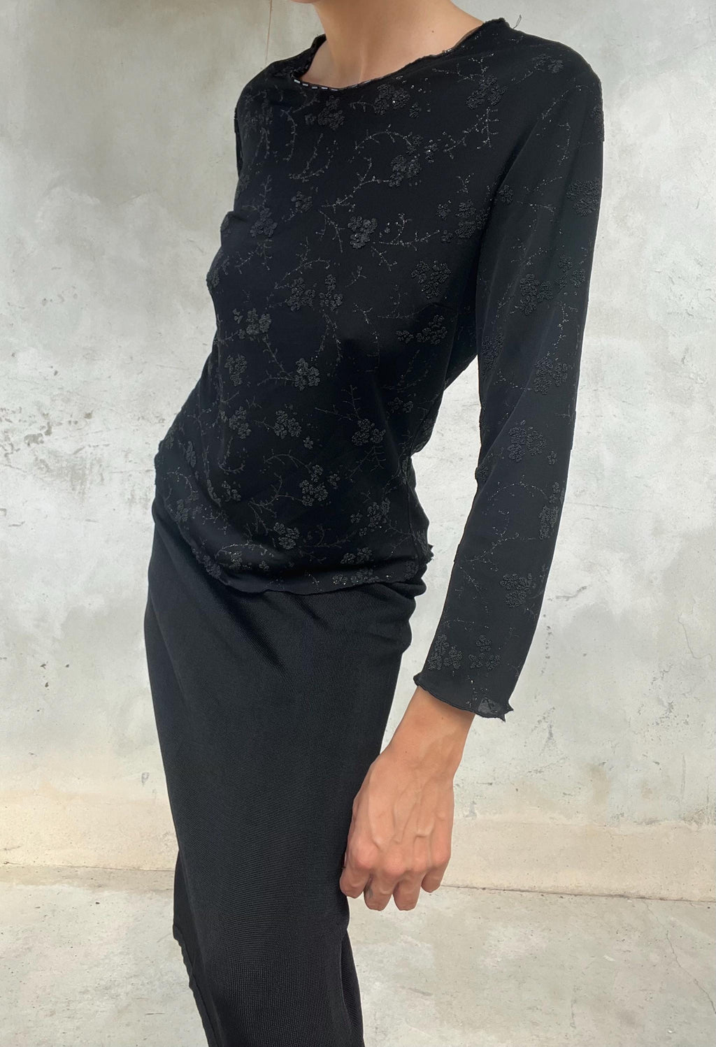 Made in Italy - Maglia vintage anni 2000 con motivo floreale lucente