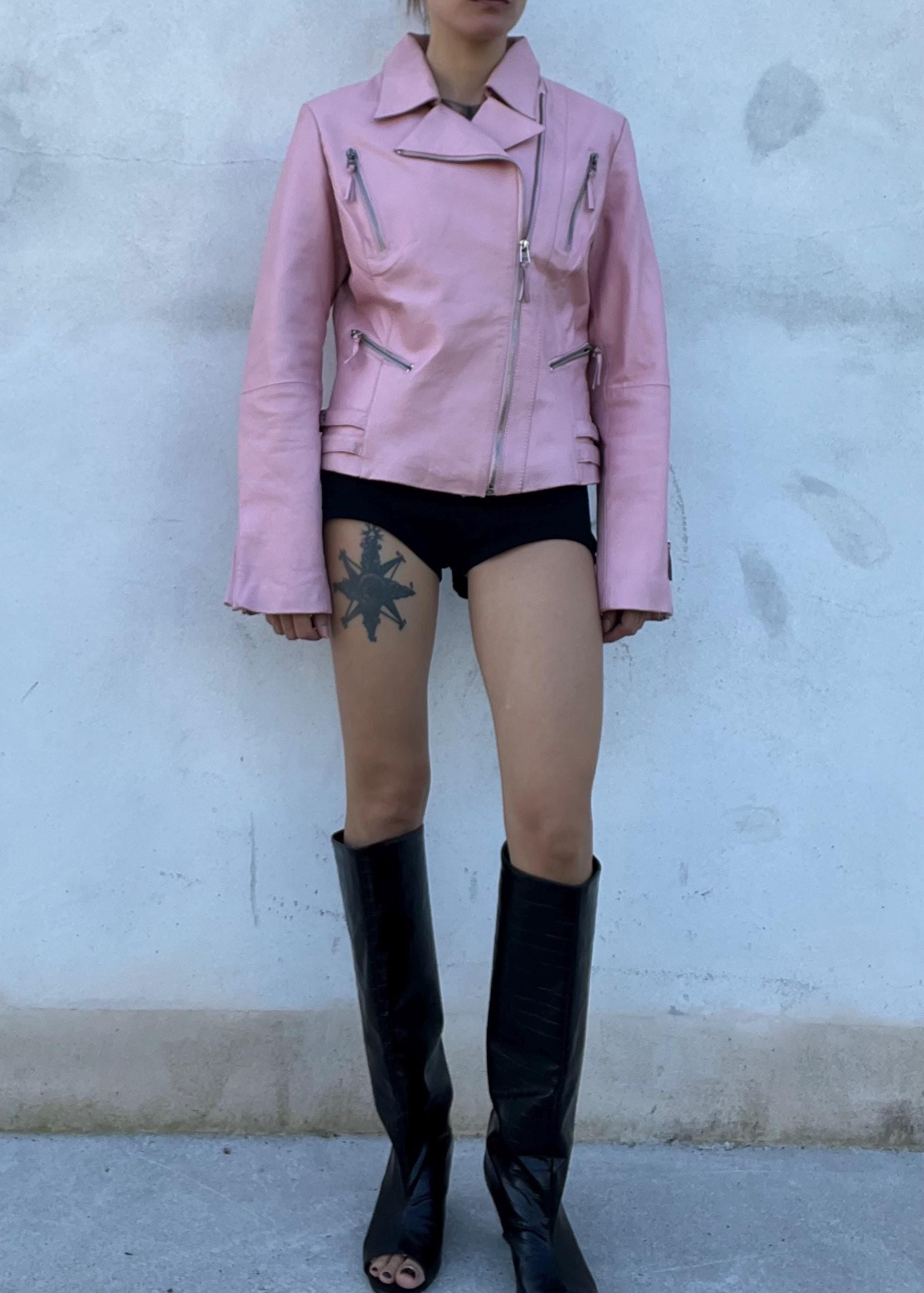 Chiodo vintage di pelle rosa