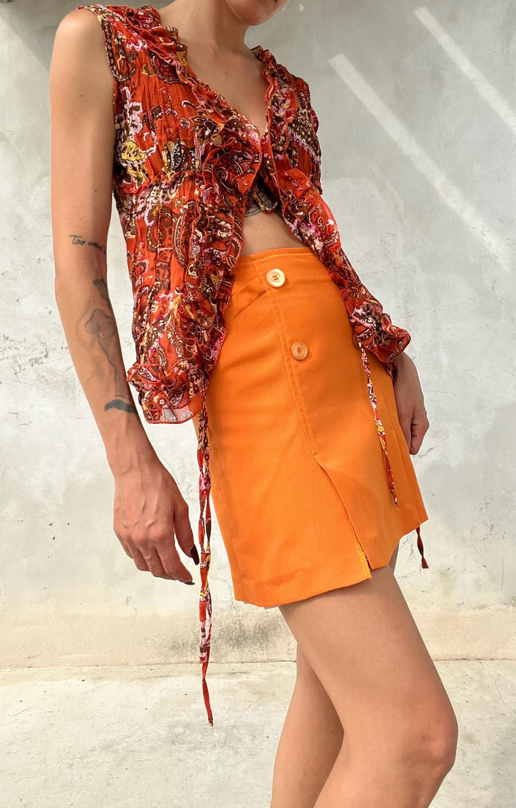 Minigonna vintage arancione a vita alta