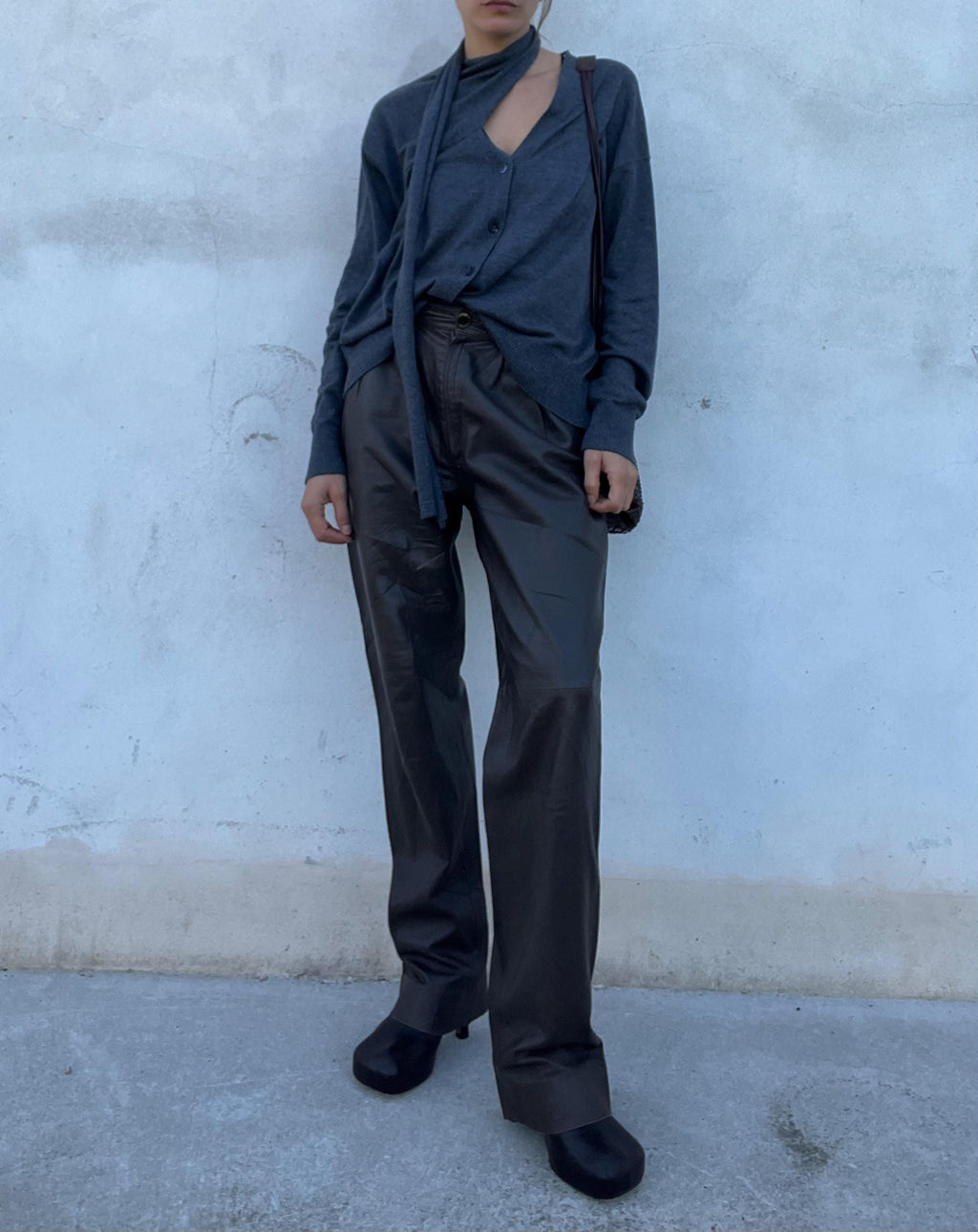 Pantaloni vintage in pelle marrone