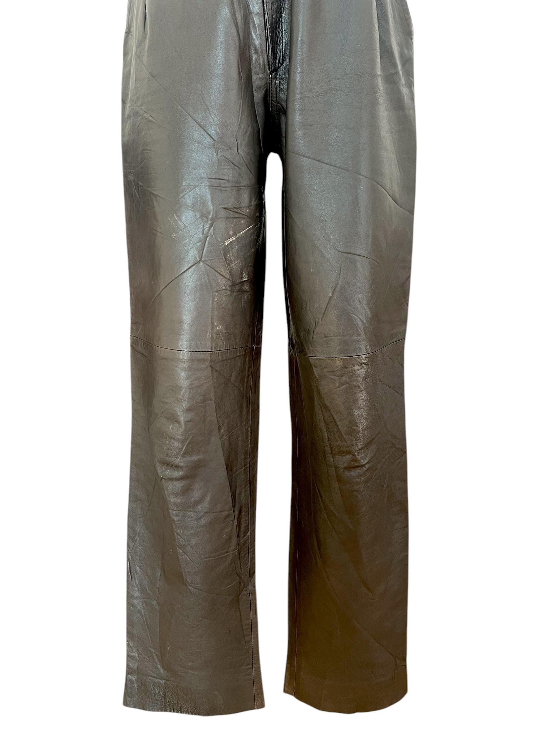 Pantaloni vintage in pelle marrone