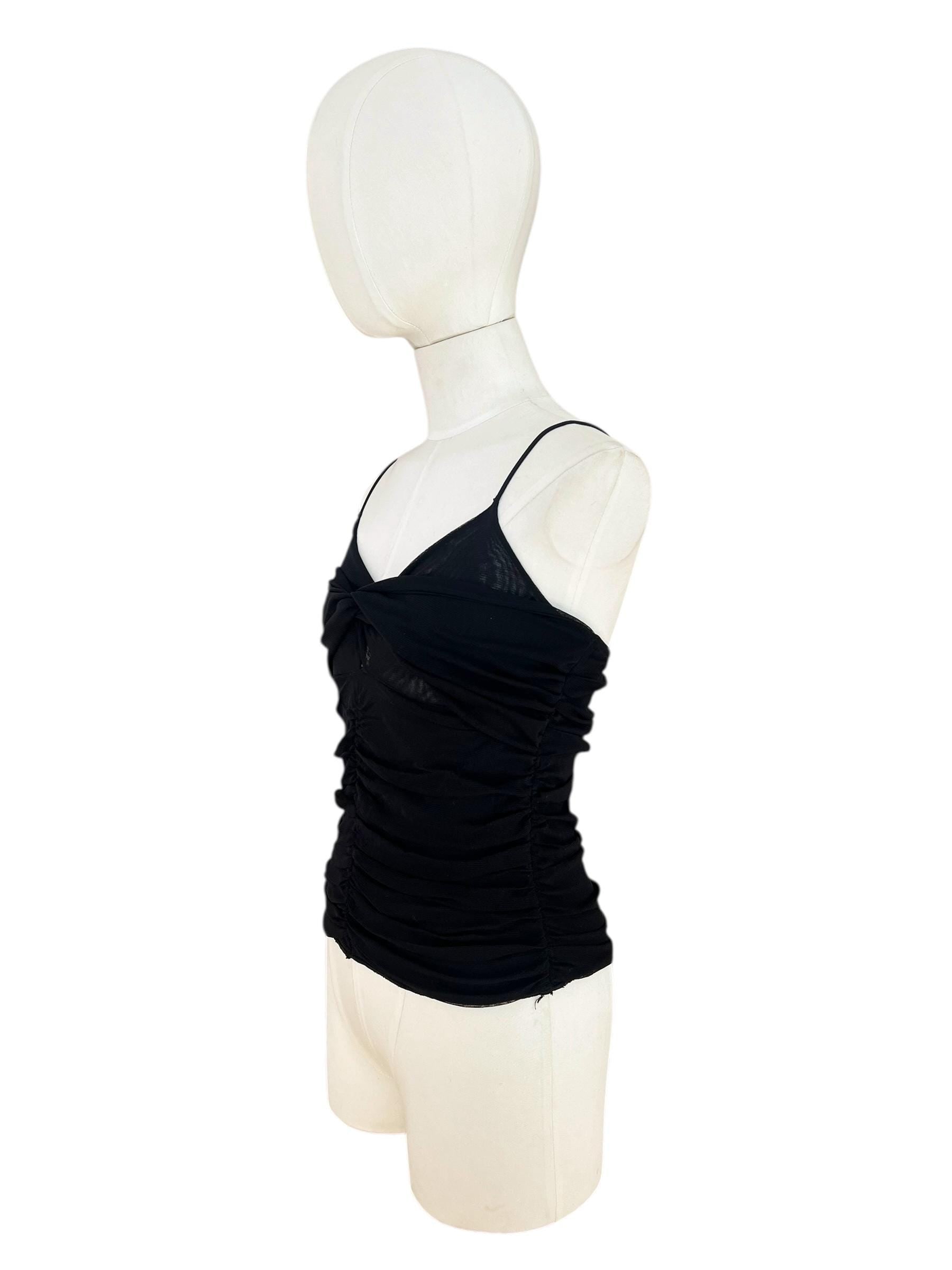 Top vintage nero drappeggiato con incrocio
