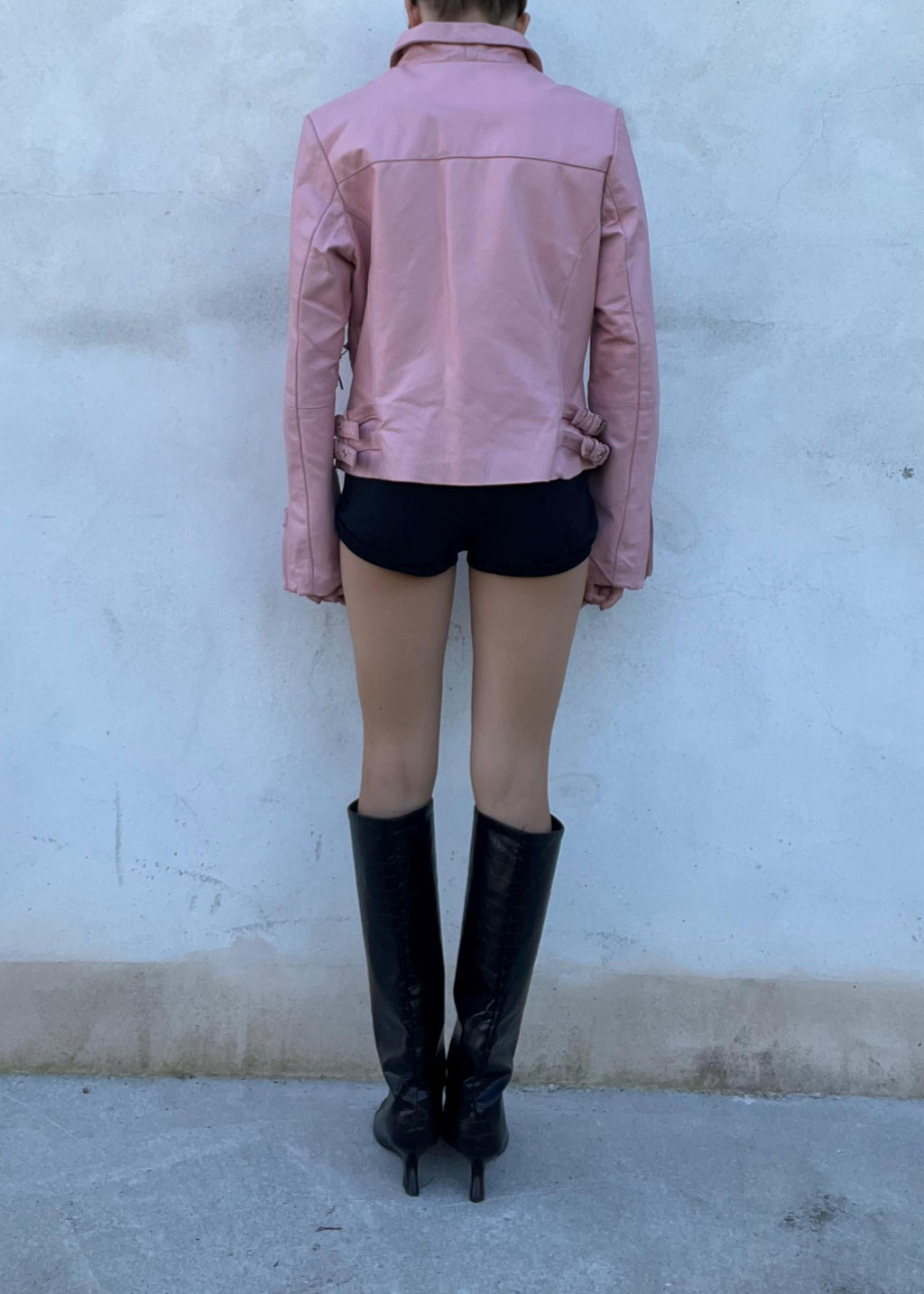 Chiodo vintage di pelle rosa