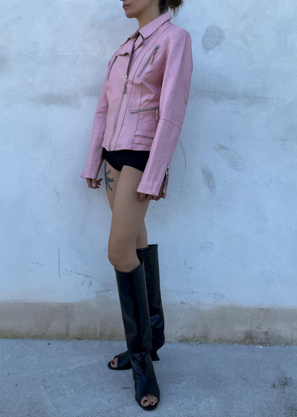 Chiodo vintage di pelle rosa