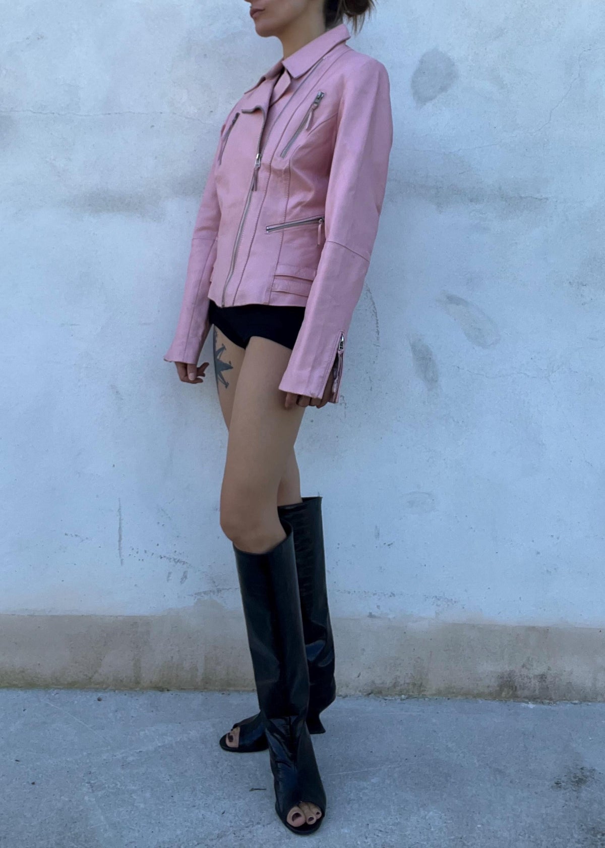 Chiodo vintage di pelle rosa