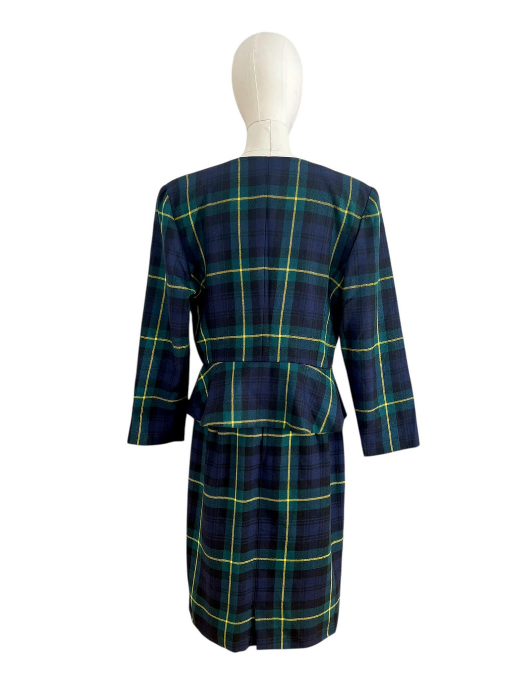 Completo vintage check di pura lana, colori blu, verde con contrasti gialli