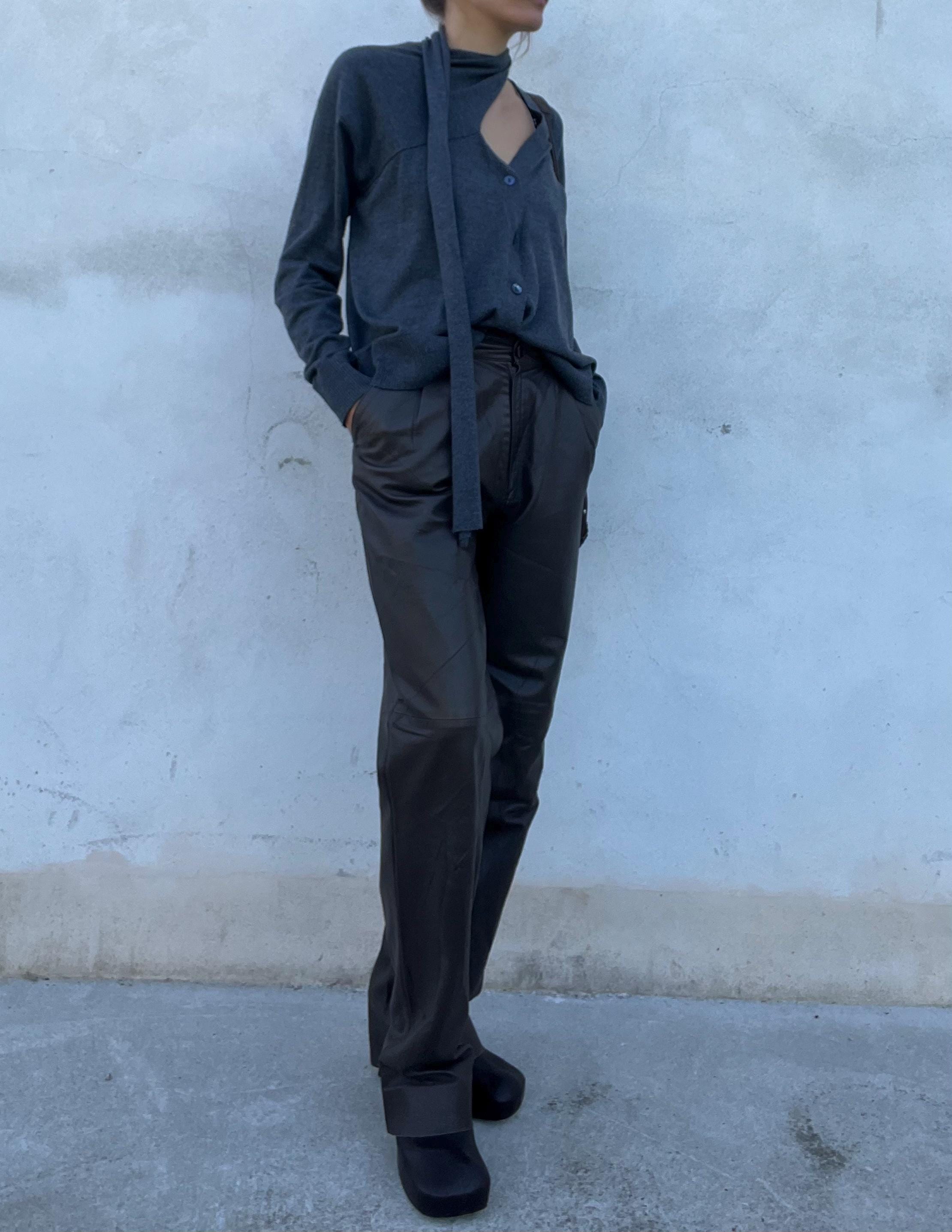 Pantaloni vintage in pelle marrone