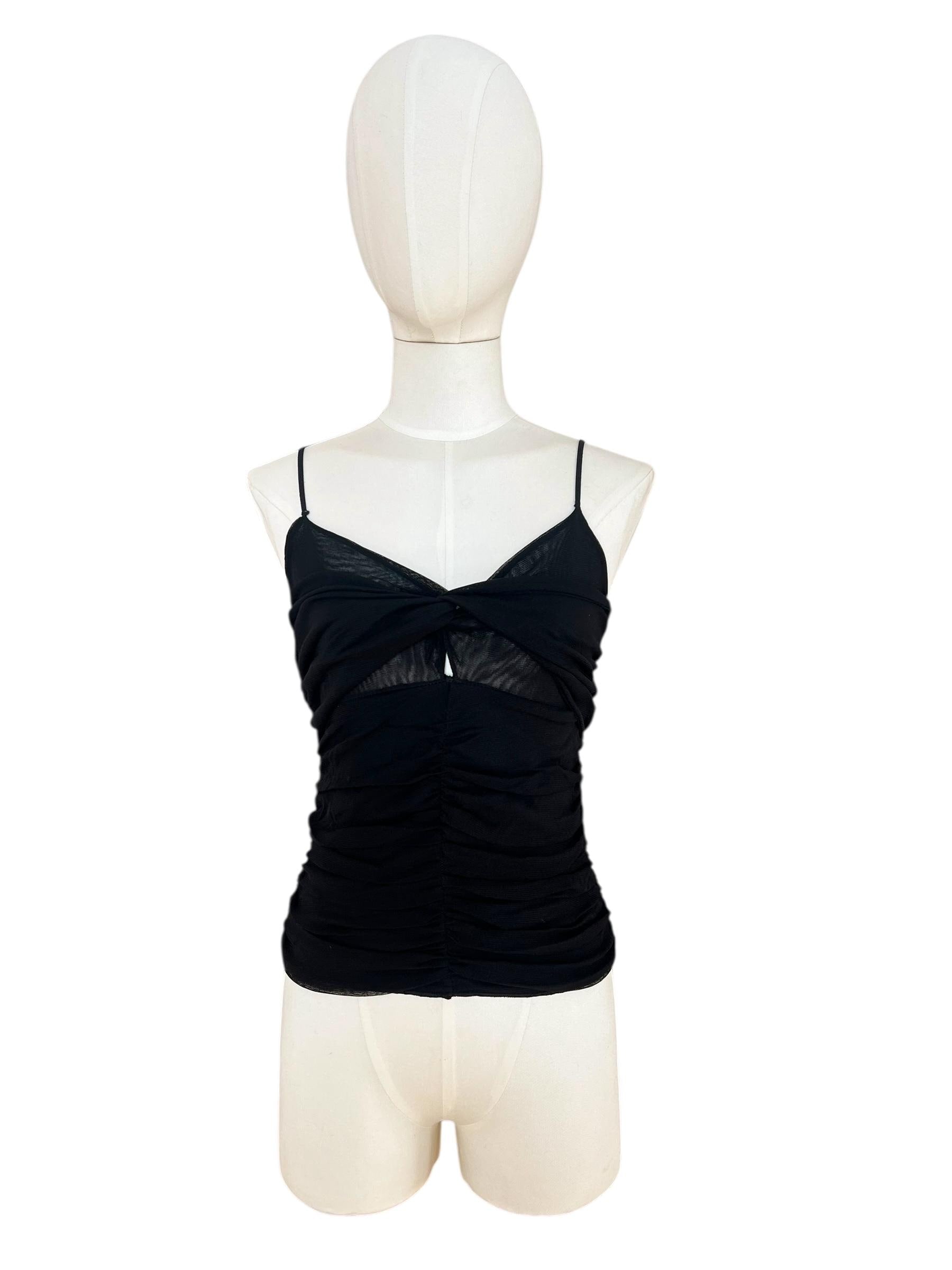 Top vintage nero drappeggiato con incrocio