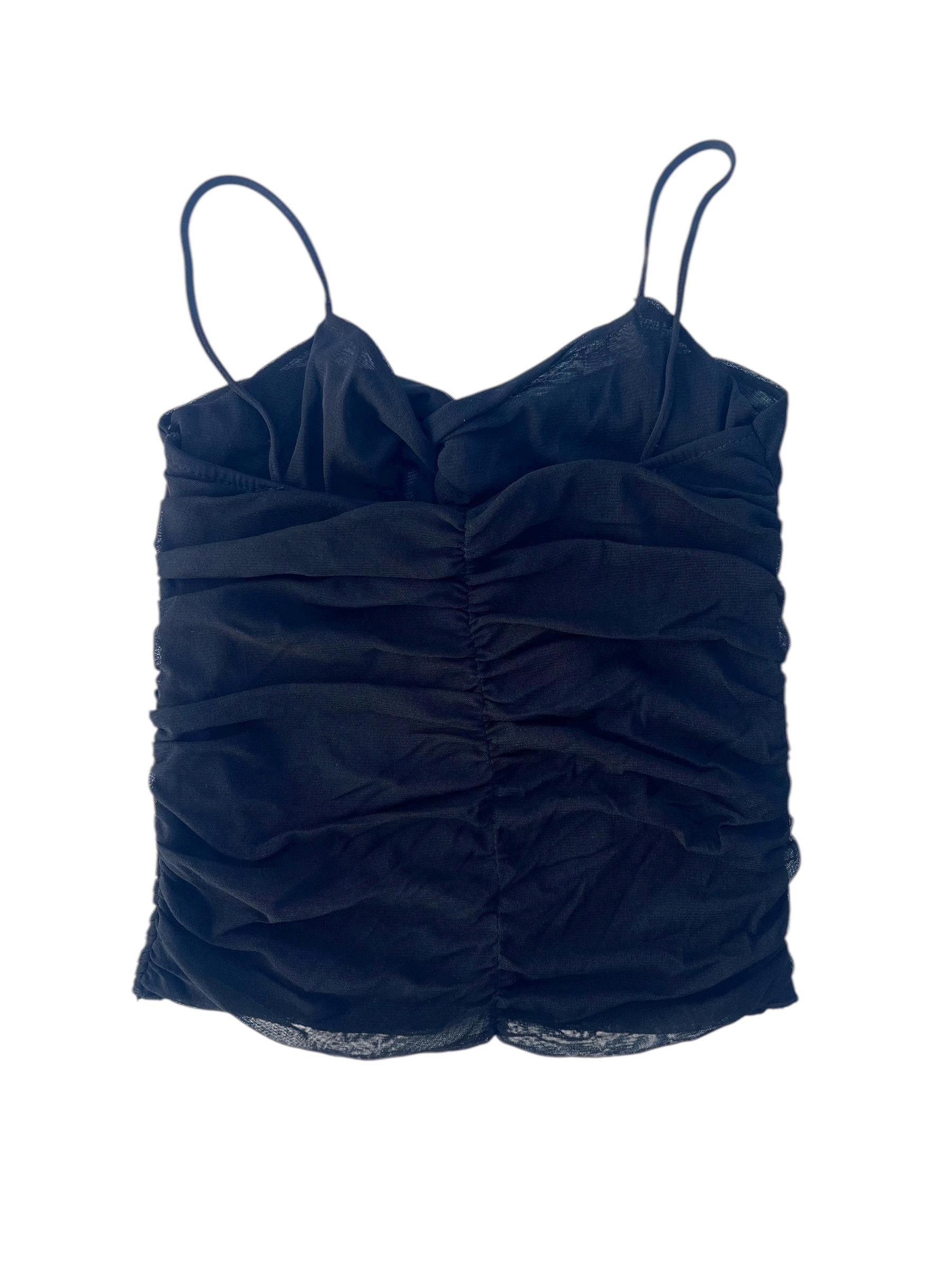 Top vintage nero drappeggiato con incrocio