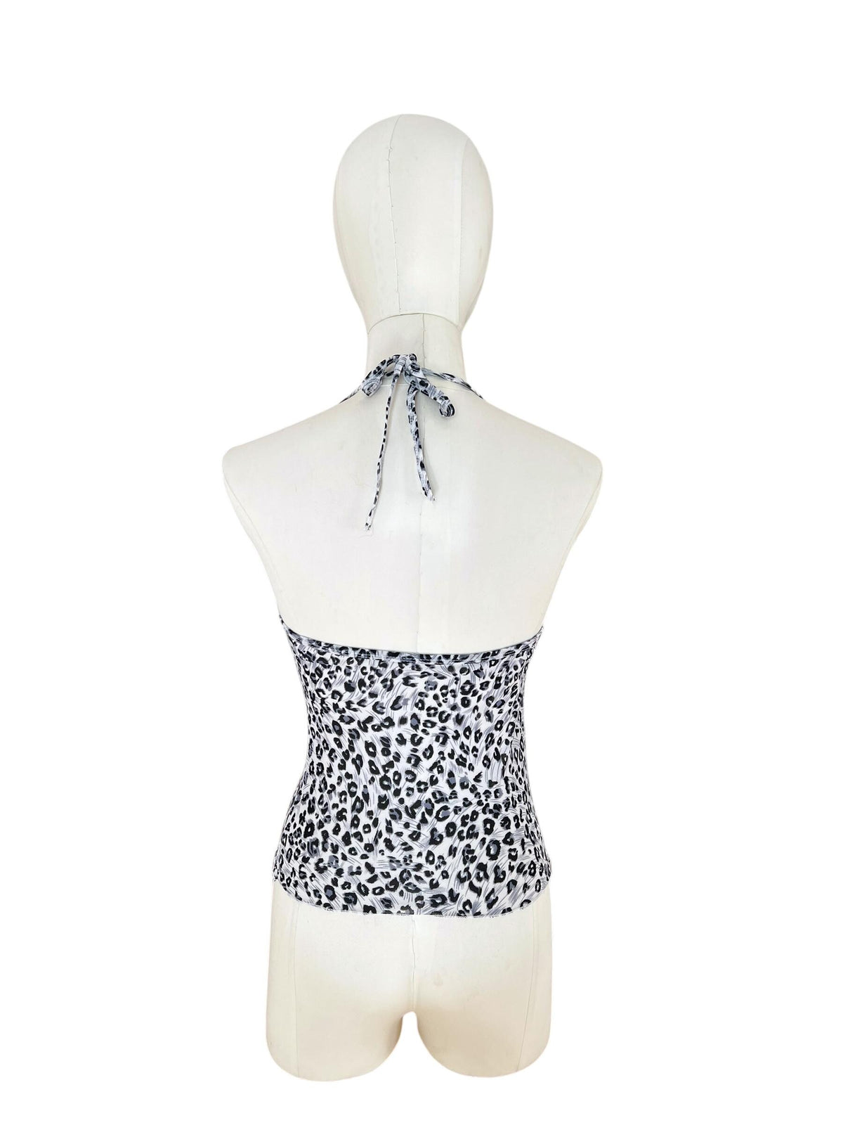 Top leggero di viscosa stampato fantasia leopardata Y2K style con scollo drappeggiato e chiusura con