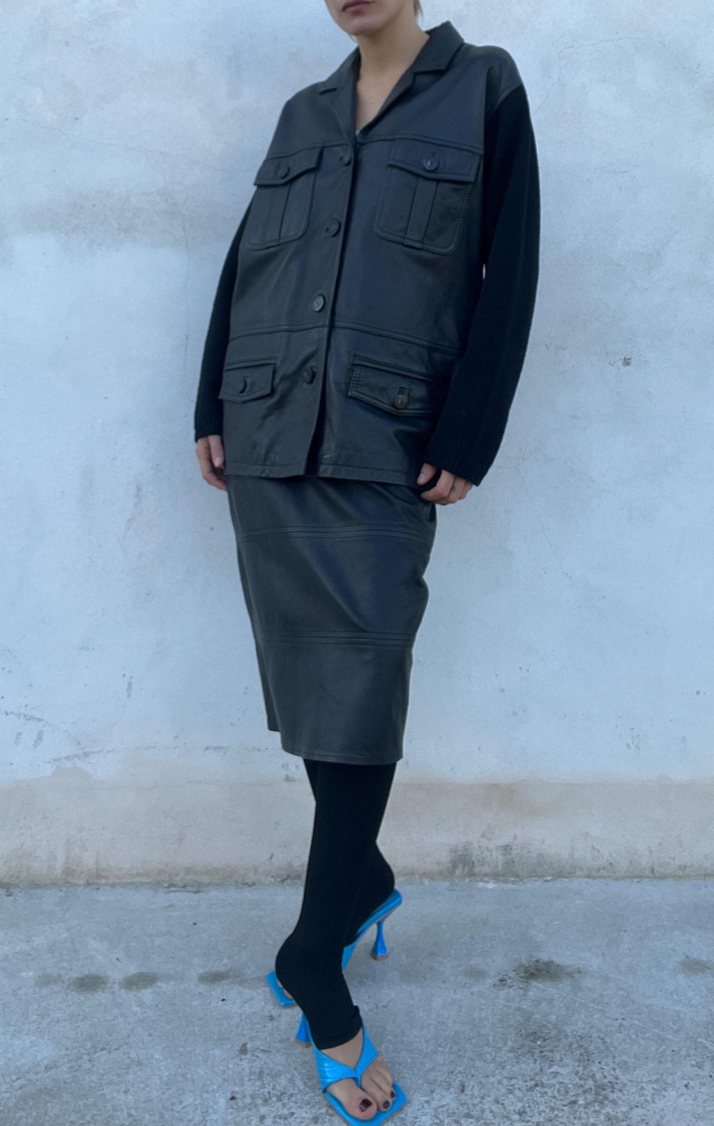 Giacca in pelle con inserti in maglia