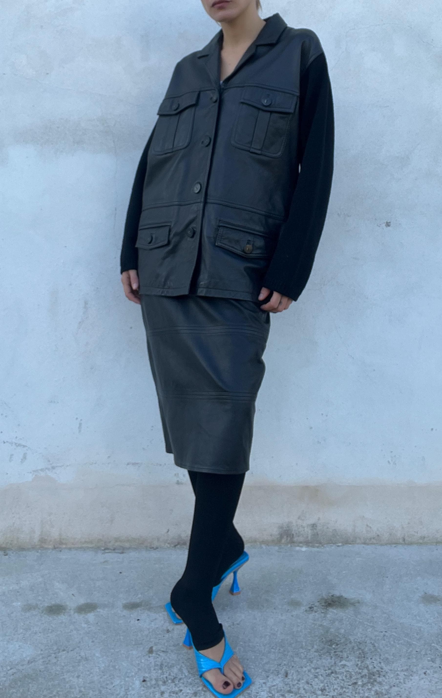 Giacca in pelle con inserti in maglia