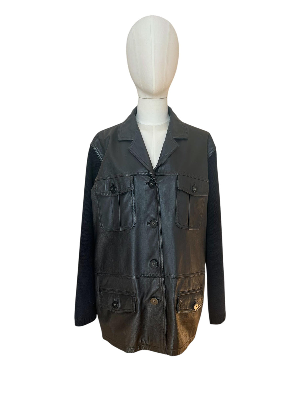 Giacca in pelle con inserti in maglia