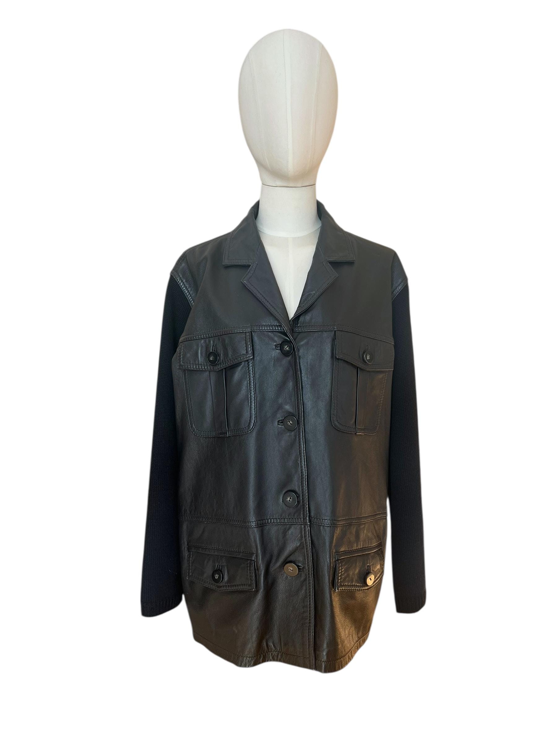 Giacca in pelle con inserti in maglia