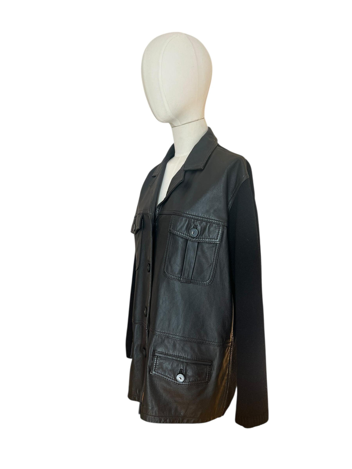 Giacca in pelle con inserti in maglia