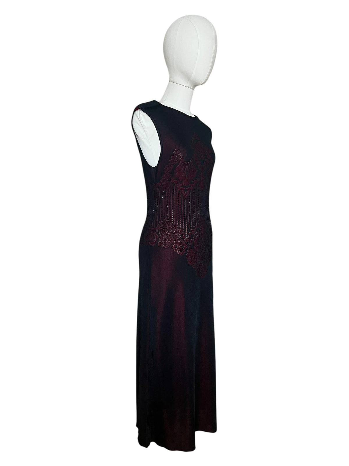 Abito vintage Escada lungo in maglia jacquard nero e rosso