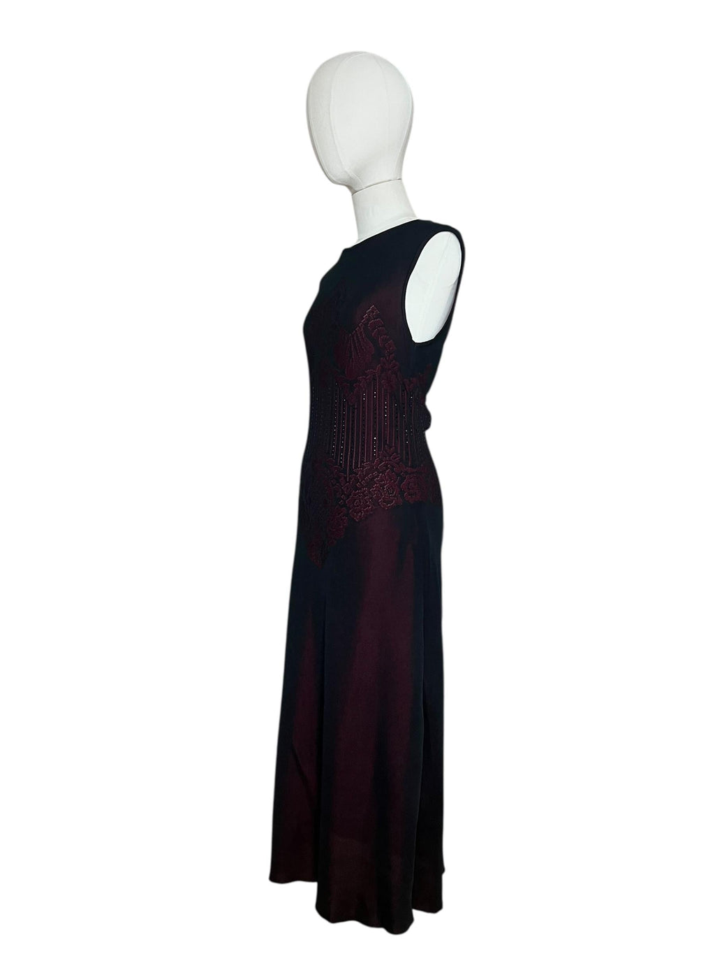 Abito vintage Escada lungo in maglia jacquard nero e rosso