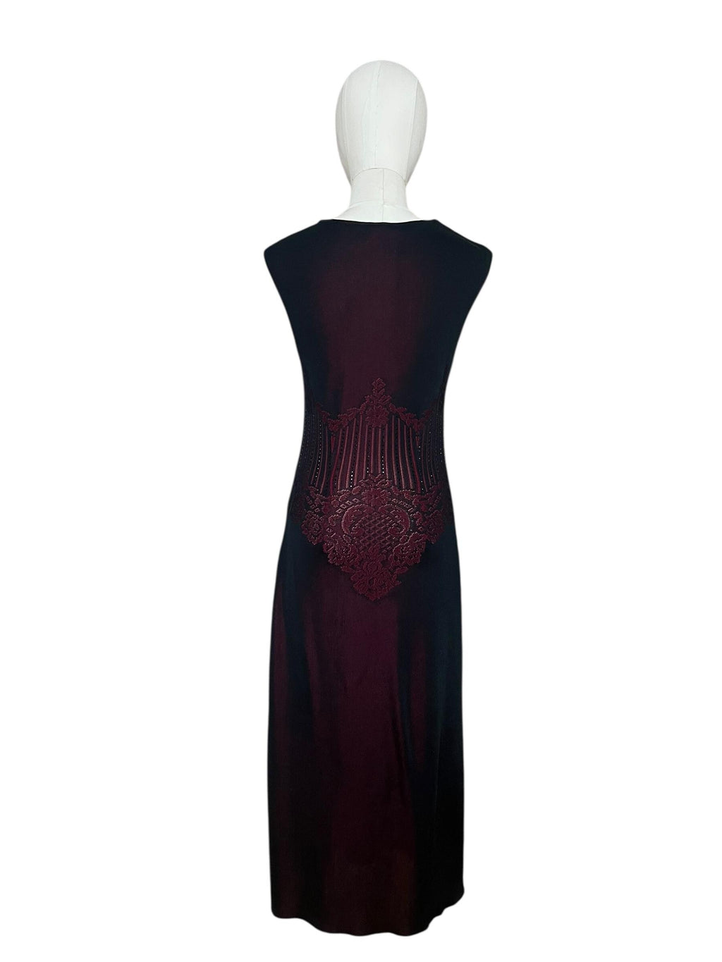 Abito vintage Escada lungo in maglia jacquard nero e rosso