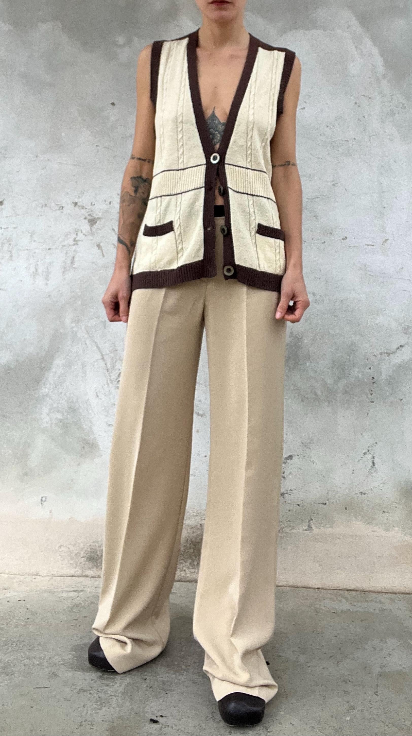 Cardigan anni 70 burro e marrone