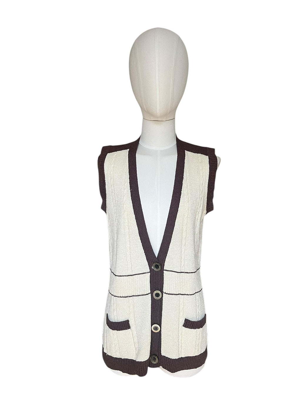 Cardigan anni 70 burro e marrone